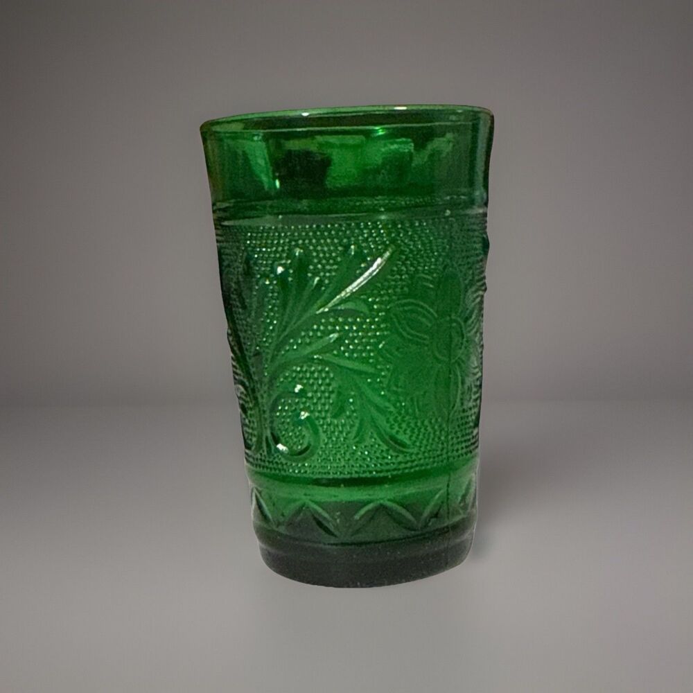 Vintage Anchor Hocking Forest Green Sandwich Glass Tumbler Juice Glass 3.5" MCM